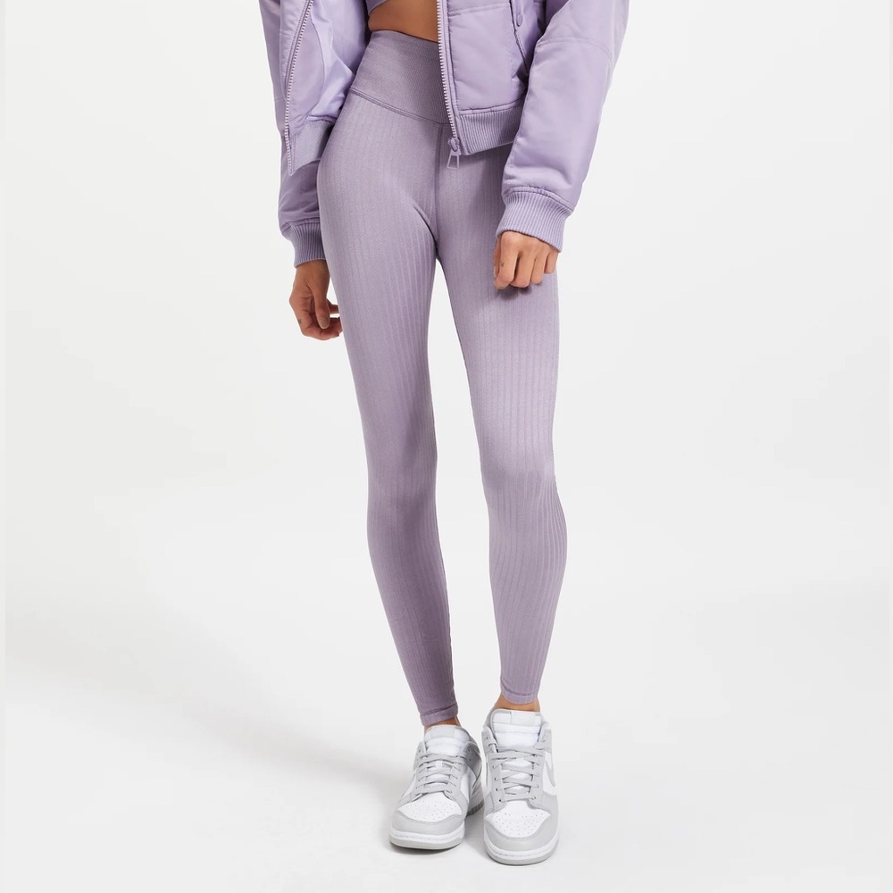 Good American Dusty Violet Size 00/0 Wide Rib Shine Seamless Gym Legging Stretch